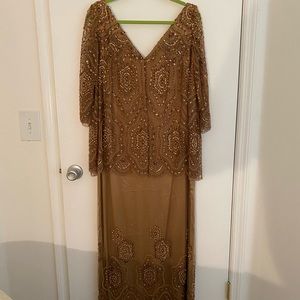 Long golden dress embroidered